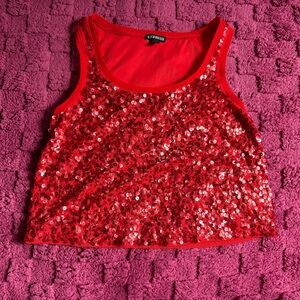 Express Red Shimmer Crop Tank Top Womens Size XS